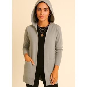 WHITE WARREN Cashmere Trapeze Cardigan Cashmere Hooded Sweater Gray Size S
